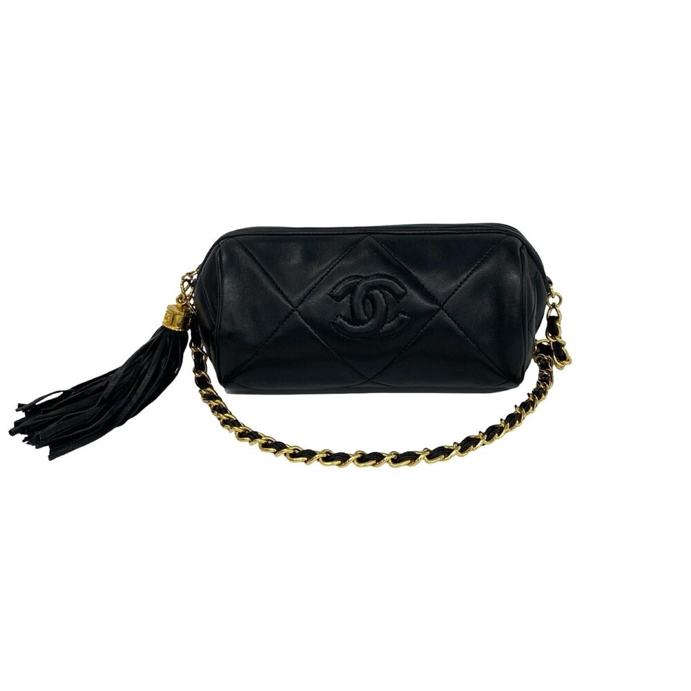 CHANEL Matelassé Coco Mark Caviar Skin Shoulder Bag Black 28770